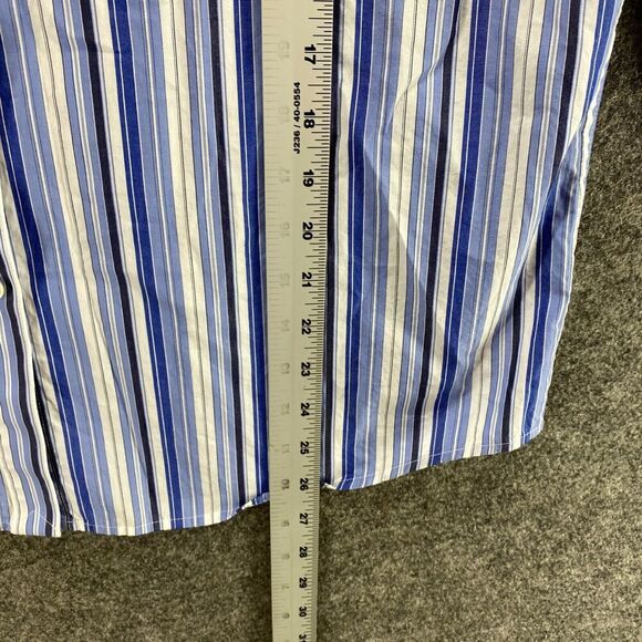 Ralph Lauren Shirt Women 12 Blue Striped Button Up Crew Neck Long Sleeve Cotton - Picture 7 of 8